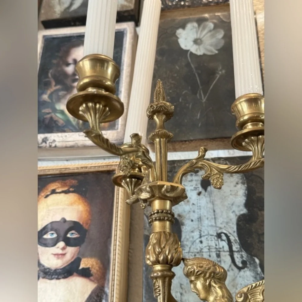 Brass‎ French Empire Style Gilt Candelabra Siren